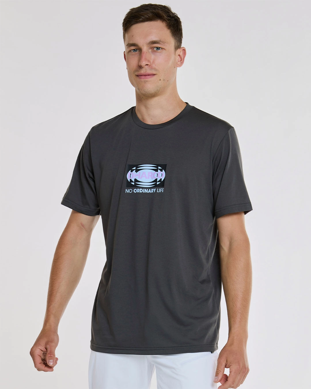 Bohemian style Biodegradable Textile Mens Short Sleeve Tech Tee | Charcoal