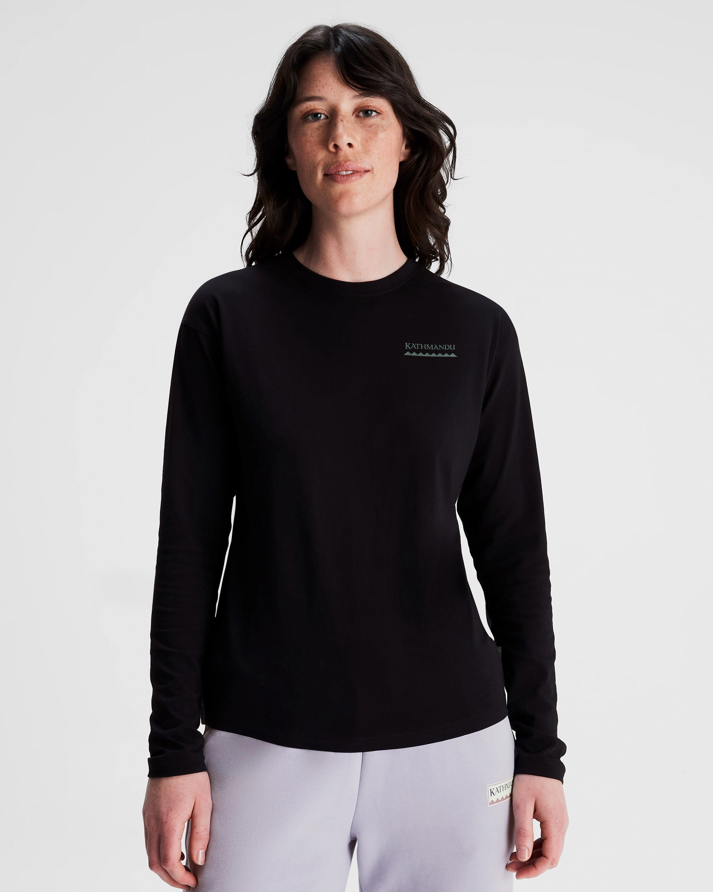 Women's Heritage Organic Cotton Long Sleeve T-shirt - Black ReflectiveTrims Layered Collar