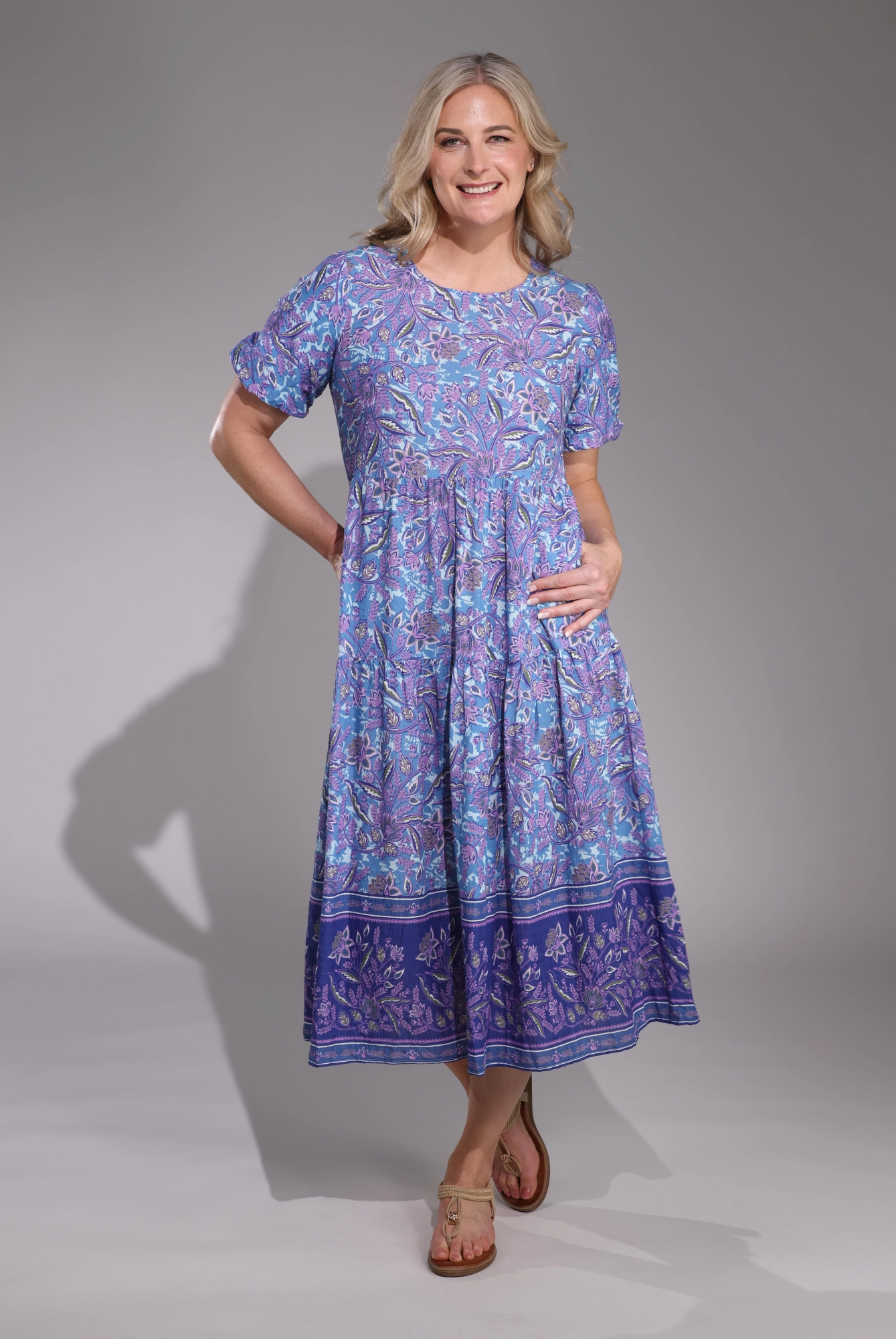 Summer Ready Midi Summer Dress | Lilac Blu Vine Border | 6542C1
