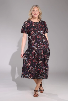 Midi Summer Dress | MULTI BUTTERFLY | 6542C1 Feminine Structure Bodycon-Fit