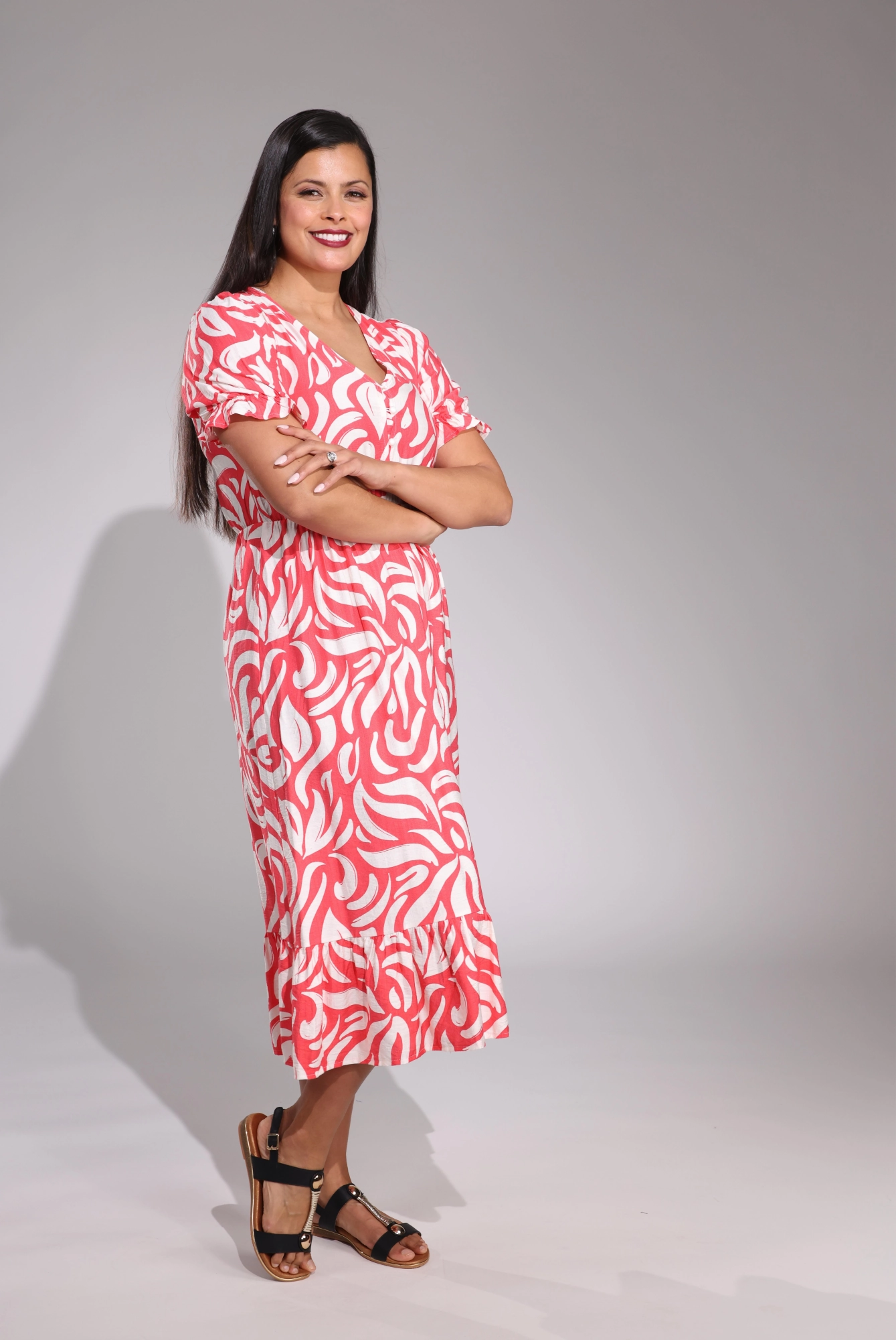 Relax Appeal Vibrant Hue Midi Sundress | Coral Curves | 0106C1