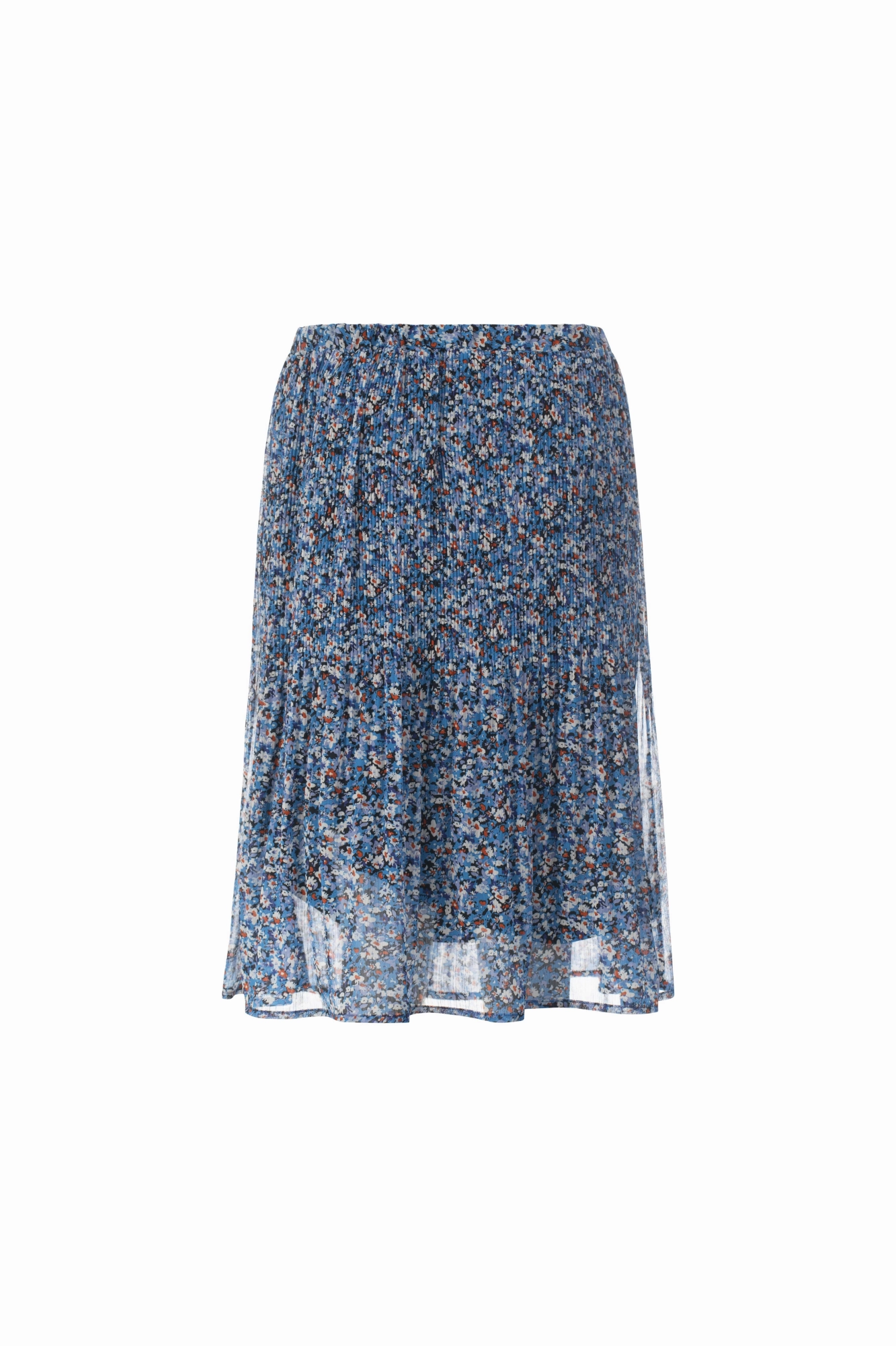 Mini Pleat printed Chiffon Skirt | Blues Orange Ditsy | 8579AR Fit Choice Pleated Construction