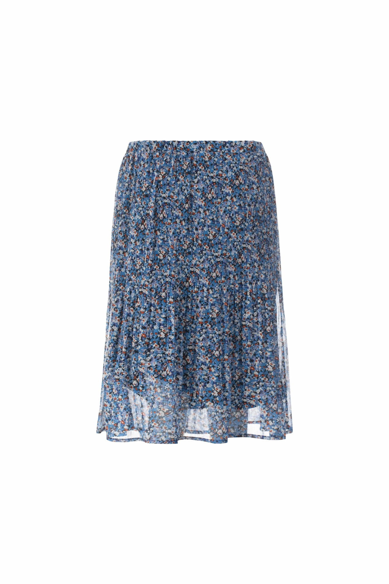 beaded embellishment Mini Pleat printed Chiffon Skirt | Blues Orange Ditsy | 8579AR
