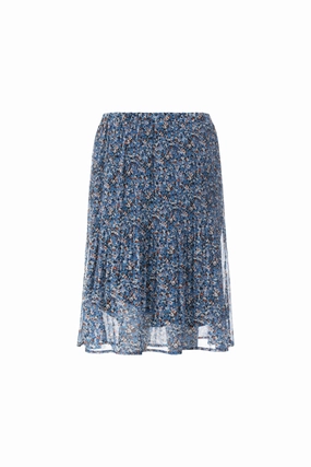 Daily Mood party look Mini Pleat printed Chiffon Skirt | Blues Orange Ditsy | 8579AR