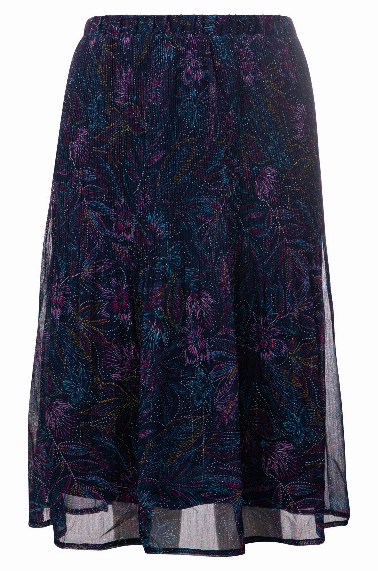 Mini pleat printed Chiffon Skirt | Navy Purple Sketch | 8574A1 Local Artisan