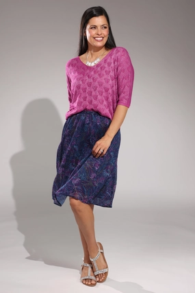 Mini pleat printed Chiffon Skirt | Navy Purple Sketch | 8574A1 Adjustable drawstring ribbed texture