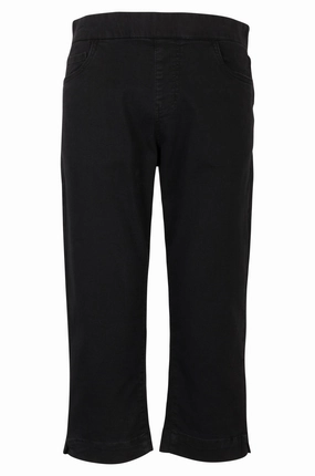 Crosshatch Stitching Pull on Mid Calf Jeans | Black | 6506A1