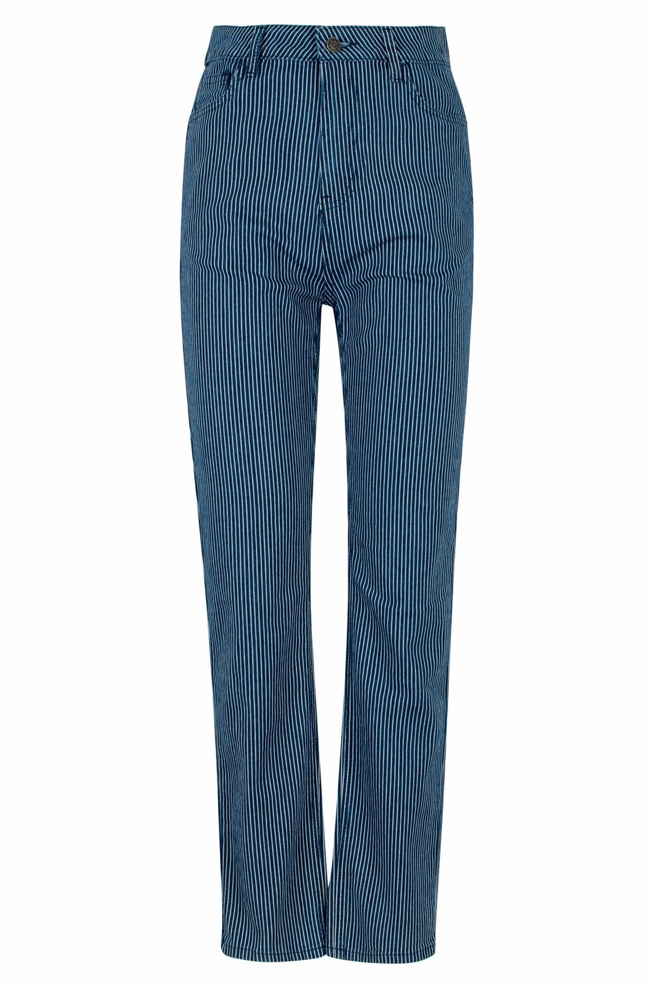 Vibrant Fashion Lover Brunch Outfit Vintage Lover Formal Stripe Denim Regular Jeans | Indigo Sky Stripe | 6892B1