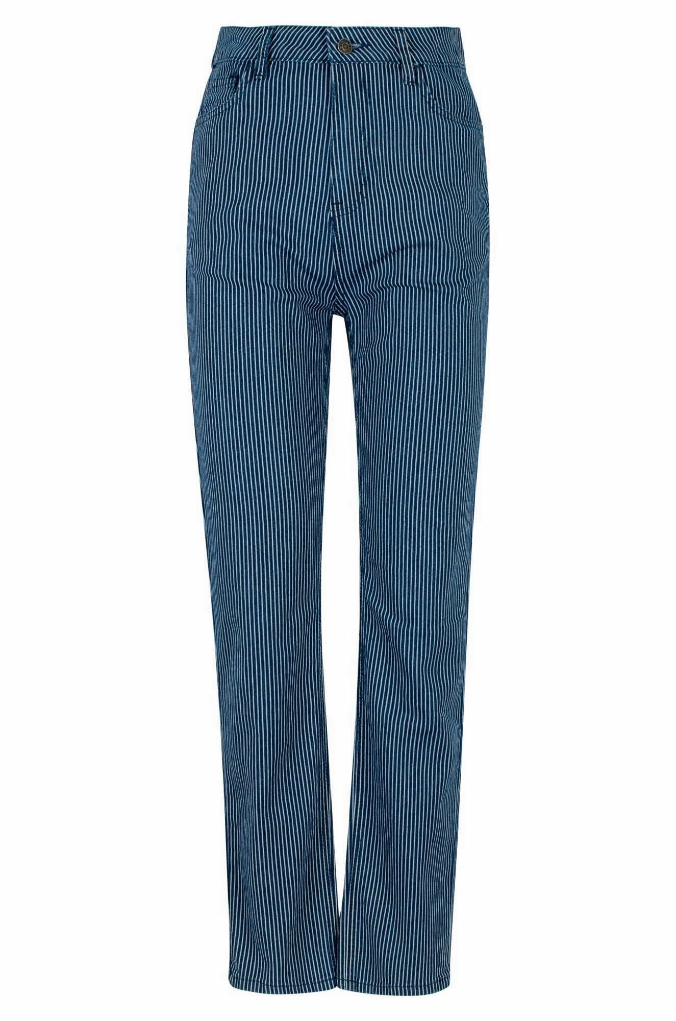 Sunny Vibes Casual Relaxed Style Outdoor Enthusiast Evening Stroll Stripe Denim Regular Jeans | Indigo Sky Stripe | 6892B1
