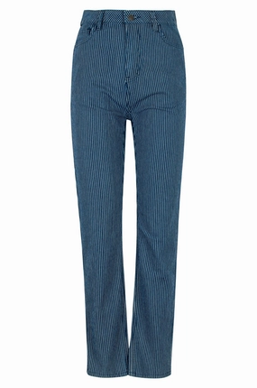 Sunny Vibes Casual Relaxed Style Outdoor Enthusiast Evening Stroll Stripe Denim Regular Jeans | Indigo Sky Stripe | 6892B1