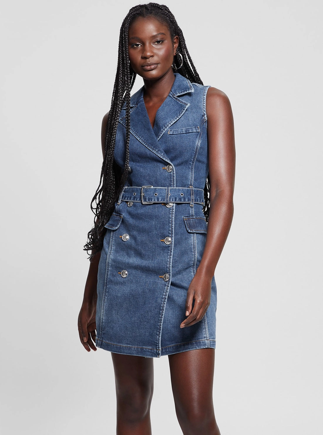 Vibrant Form Comfortable Cut Blue Denim Anela Trench Mini Dress