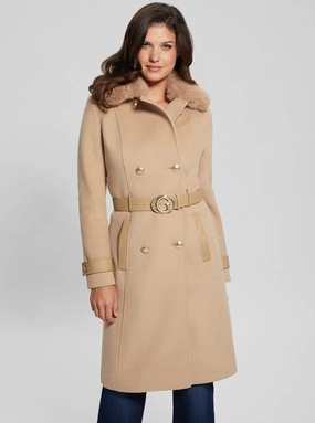 Beige Amelia Belted Coat Convertible Style