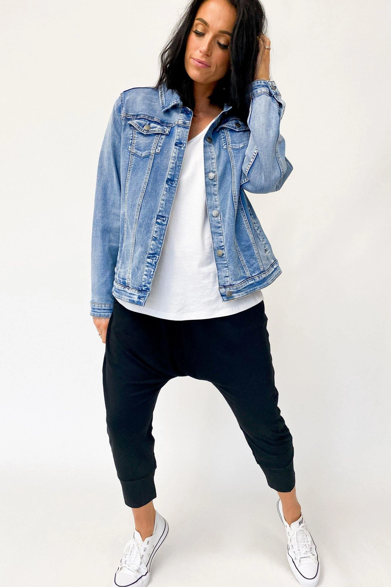 Heat Reflective Tech HighNeckDesign Shine On Label Quinn Stretch Denim Jacket Blue