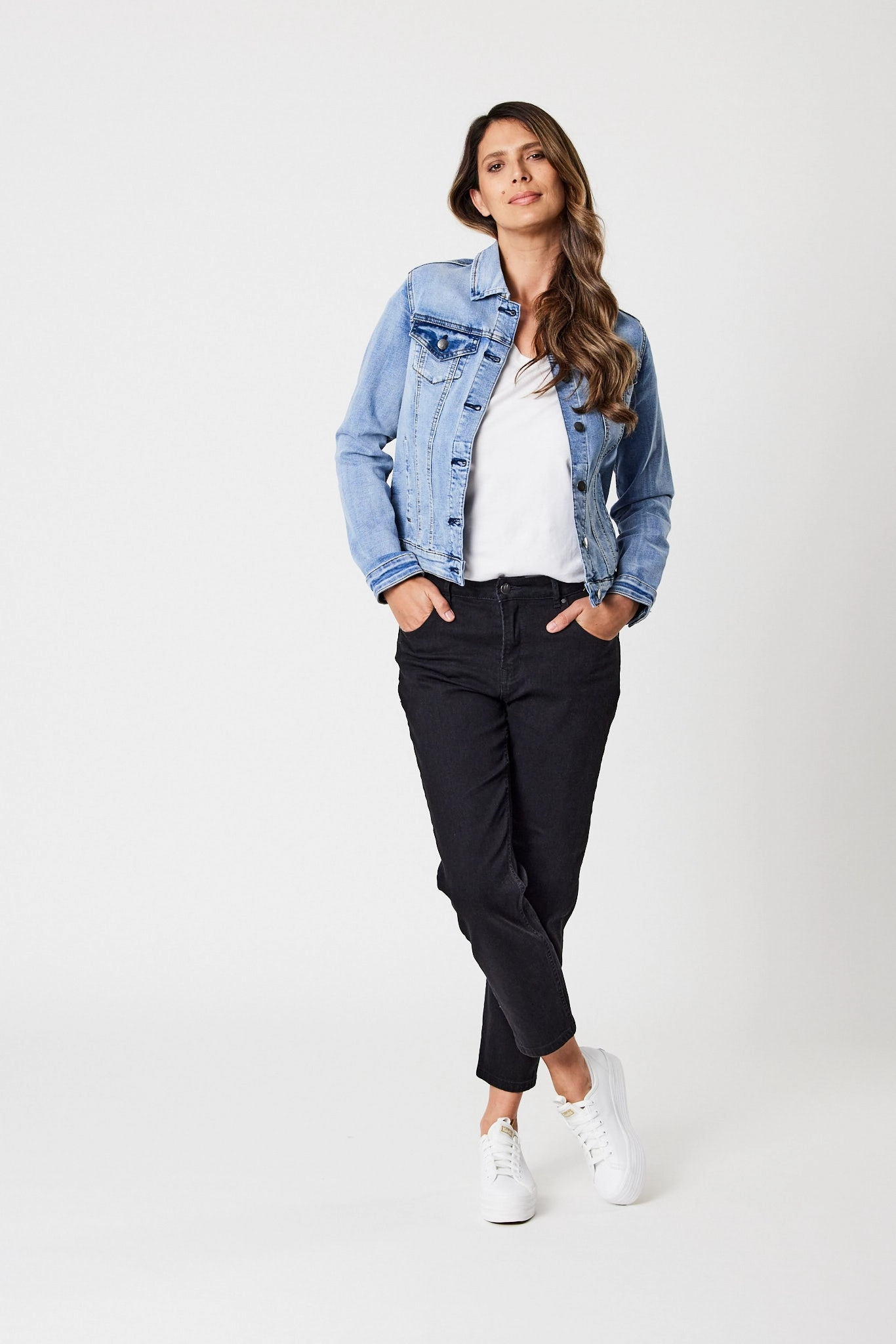Daily Wear Jacket Stretchable Waistband Shine On Label Quinn Stretch Denim Jacket Blue