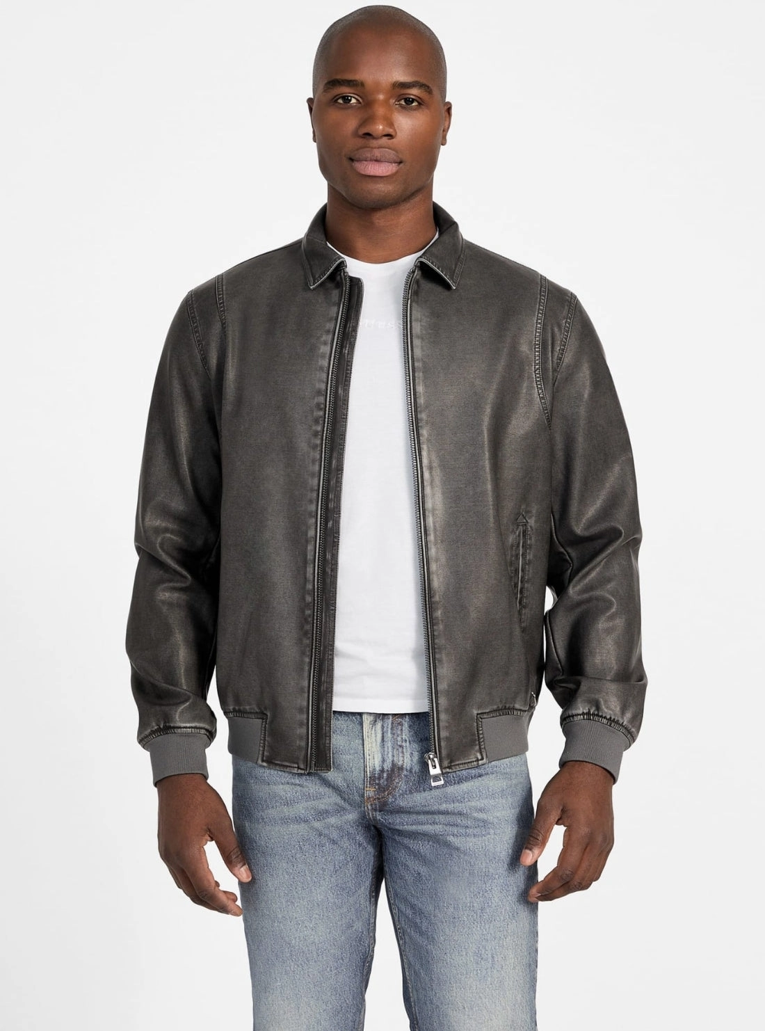 Black Faux-Leather Aviator Bomber Jacket ThermalReflective