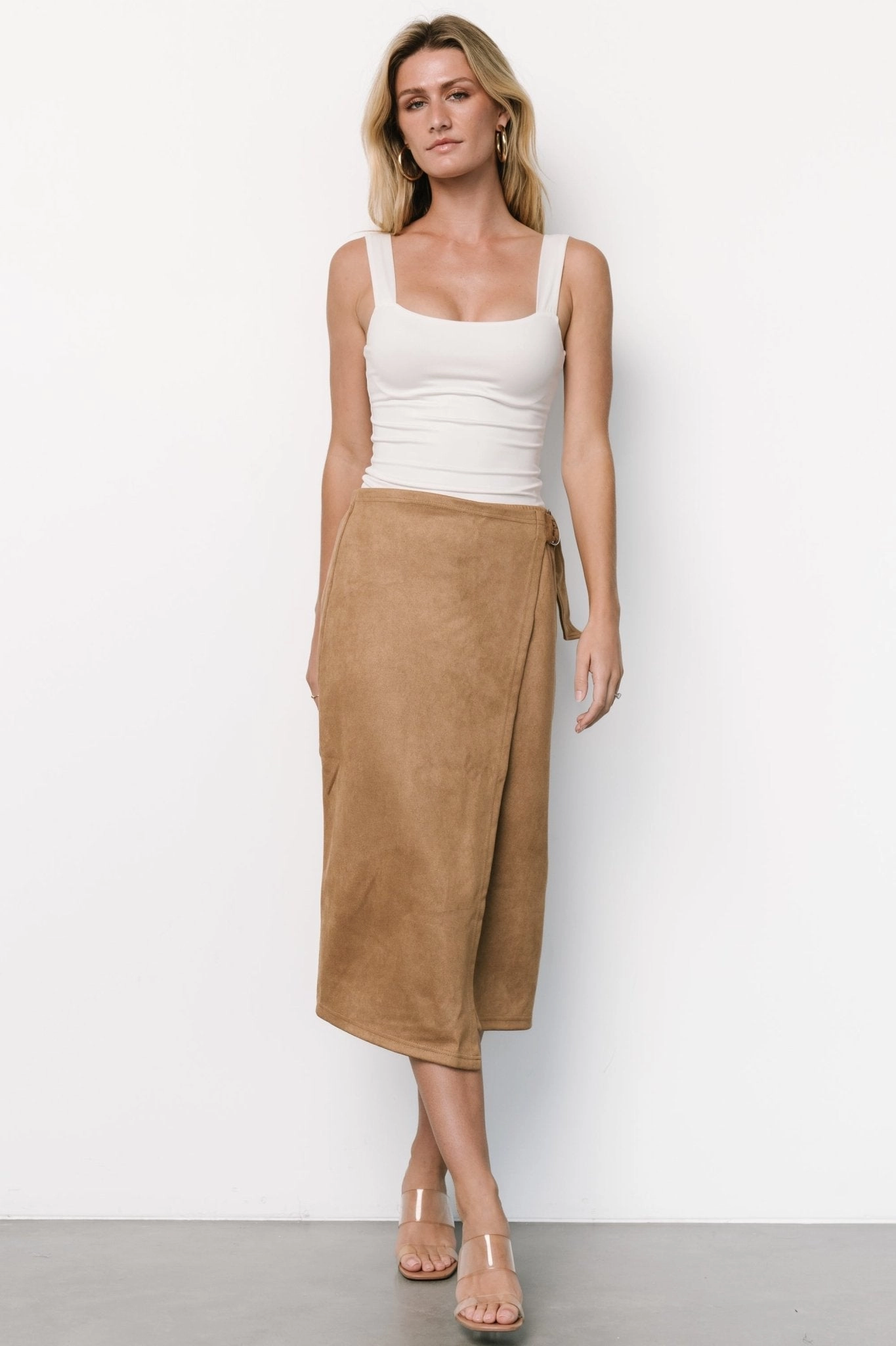 Wrap Closure Fashion Pulse Malika Faux Wrap Skirt | Camel