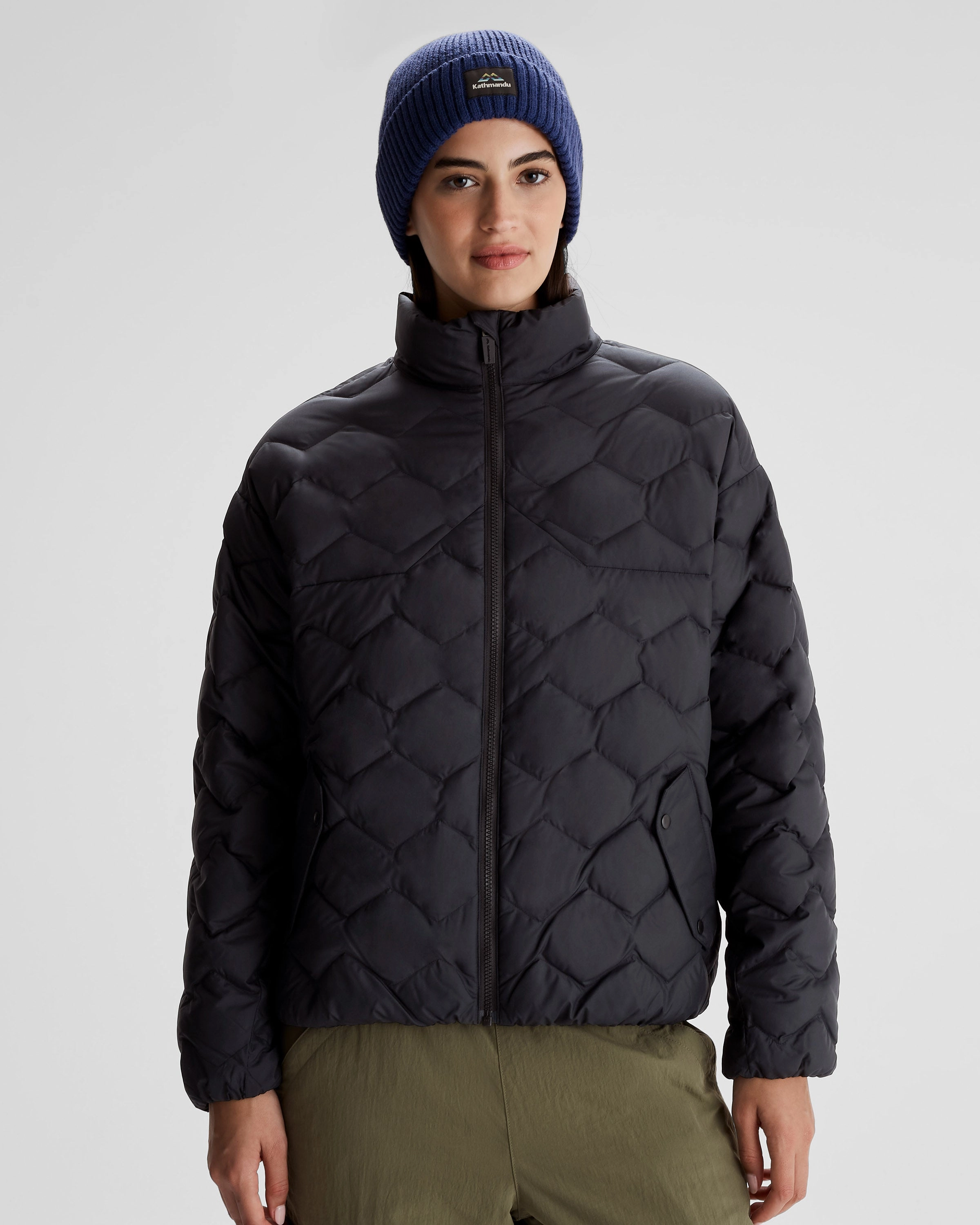 Women's Any Time Down Short Jacket - Black Stingray WaterRepellentFabric