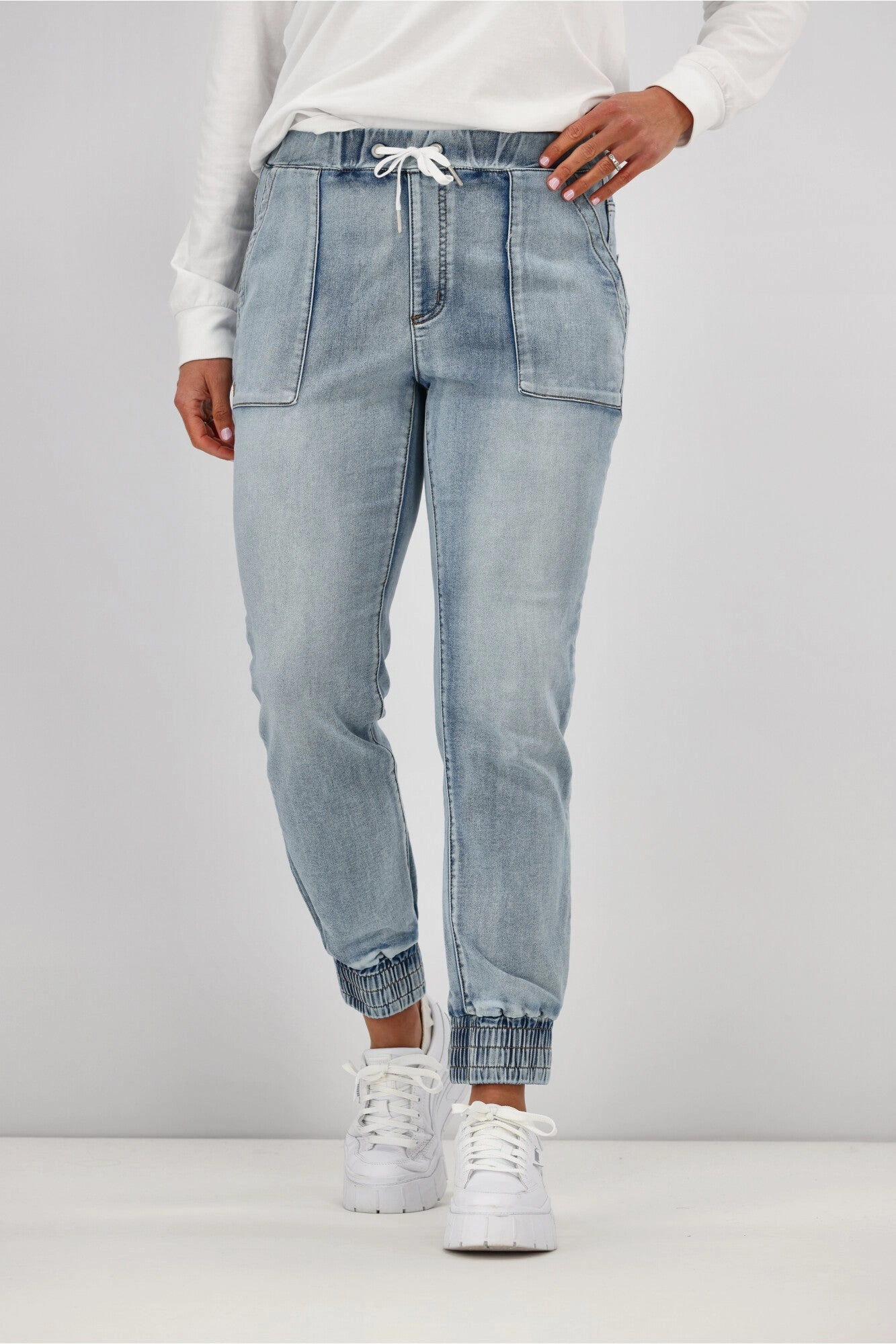 Stretch Fit Yoga Class High Waist Comfort Seeker Shine On Label Daytona Knit Denim Jogger