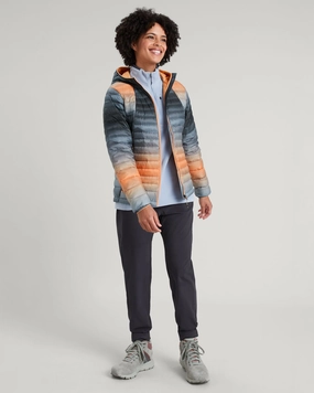 anti static coating Fashion Forward Layer Women's Heli R Hooded Down Jacket - Lolly/Night Misty Mountains Print