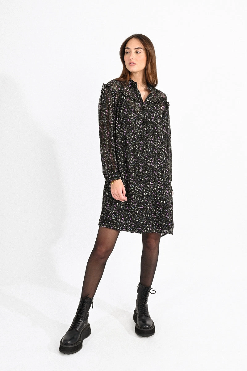 Molly Bracken Woven L/S Dress Black Elise Playful-Detail