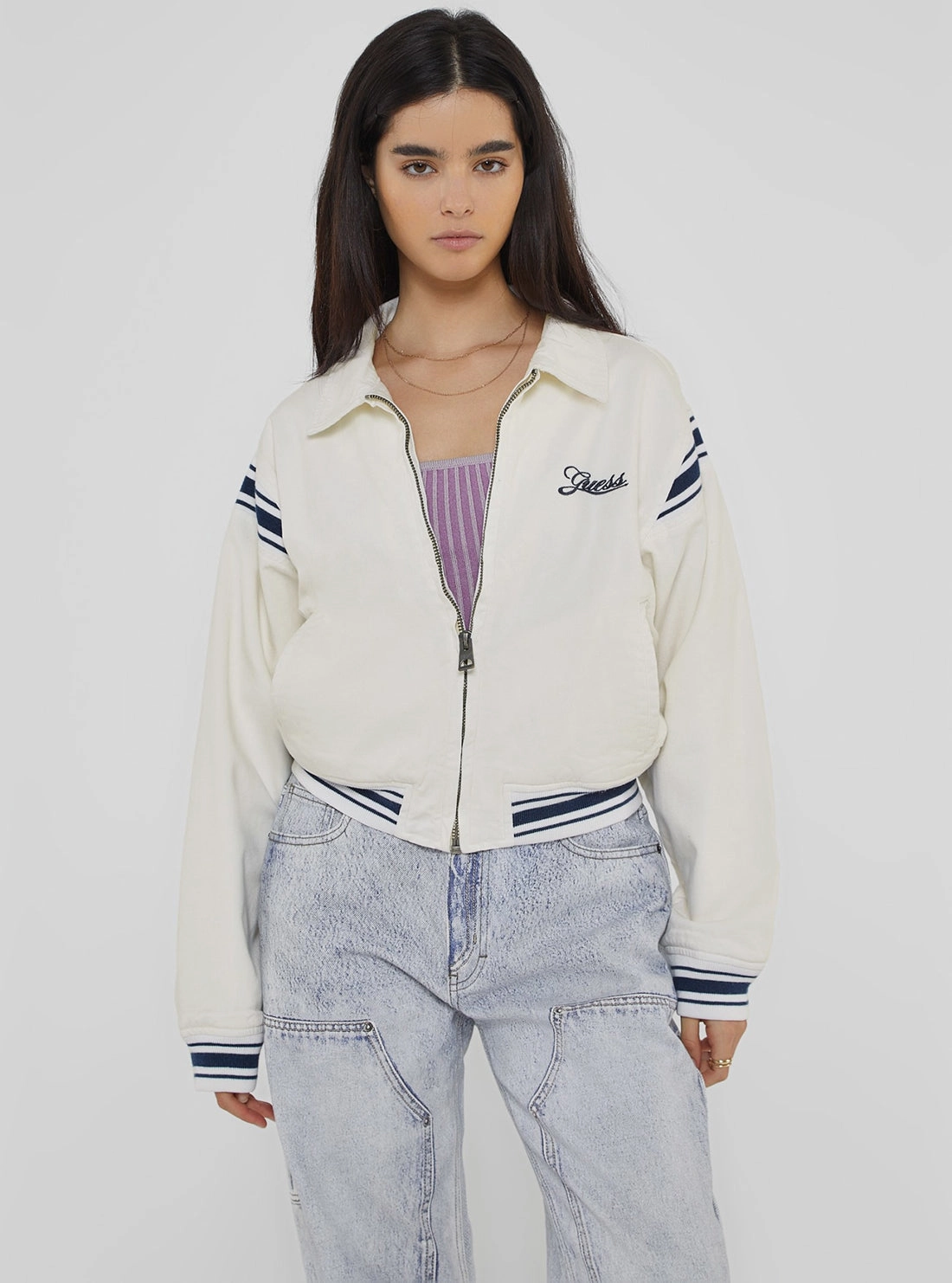 Guess Originals White Cropped Jacket Mesh Venting Modern City Outfit