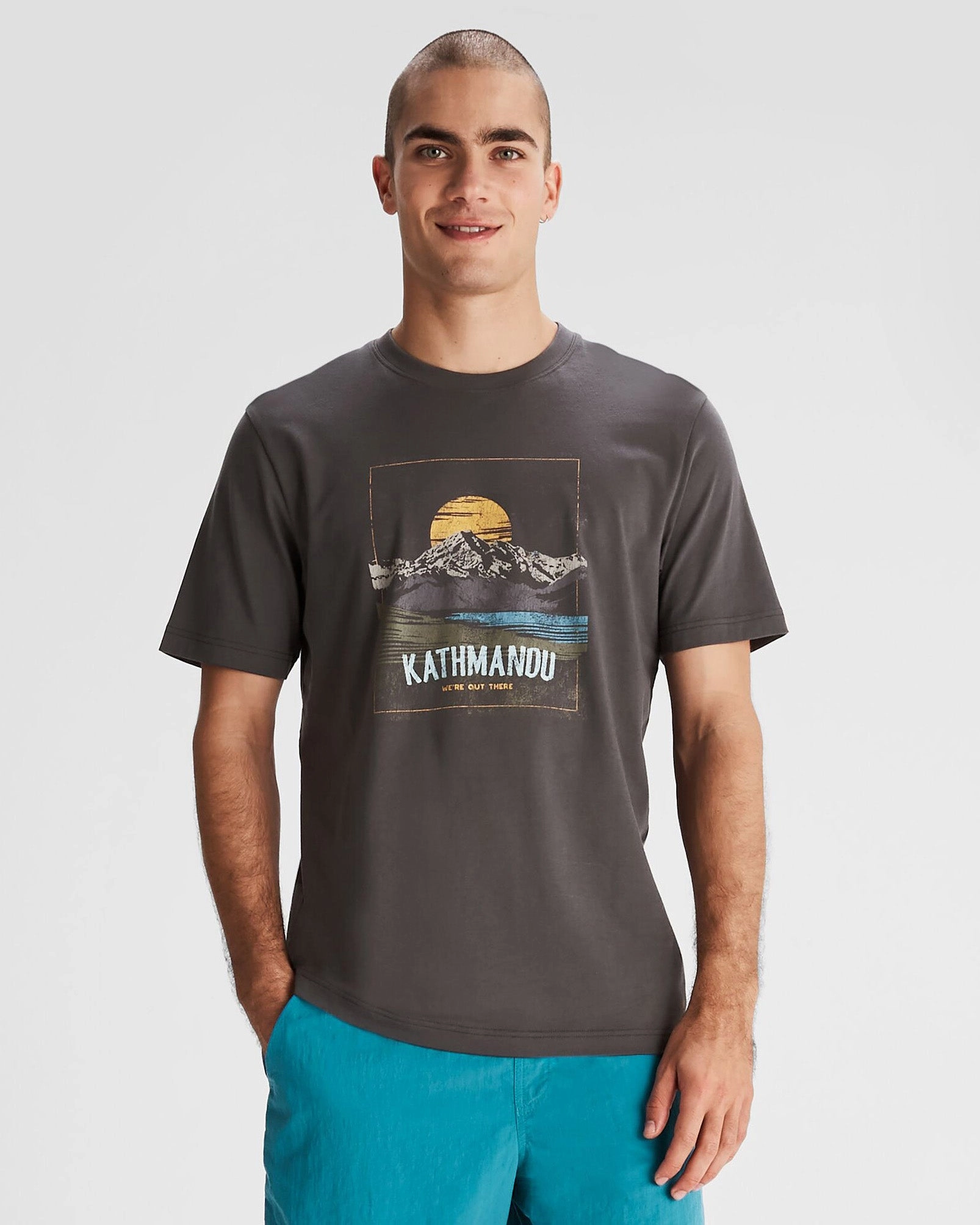 Asymmetrical hem Mt Cook Men's Organic Cotton S/S Tee - Shale