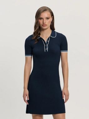 Chic Vibe Raw-Hem Blue Thalia Polo Mini Sweater Dress