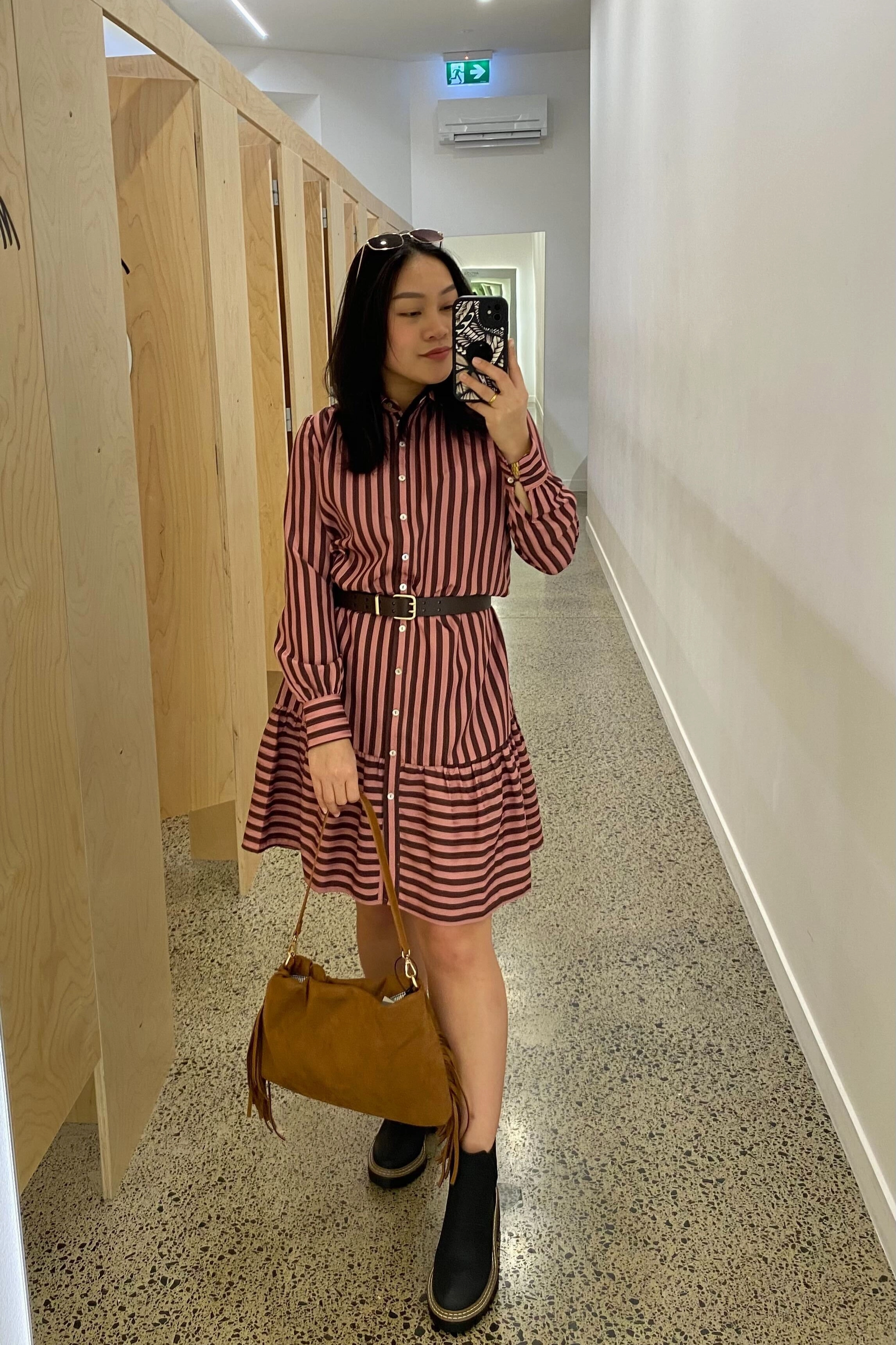 Coastal Chic Shine On Label Waylon Hem Tier Print Dress Pink  Chocolate Stripe