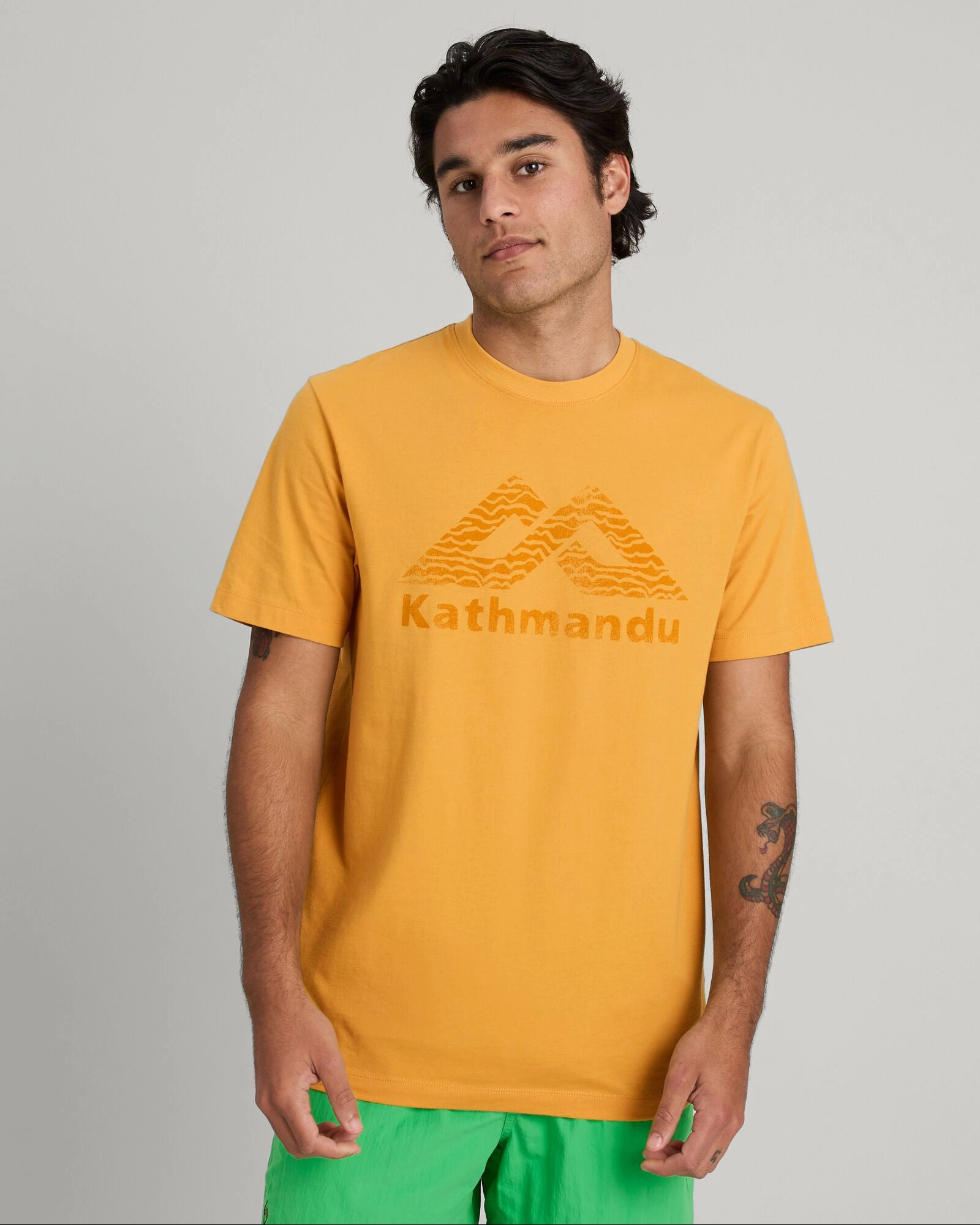 Kathmandu Logo Men's Short Sleeve T-shirt - Mustard Yellow BondedHemline Reflective Detailing
