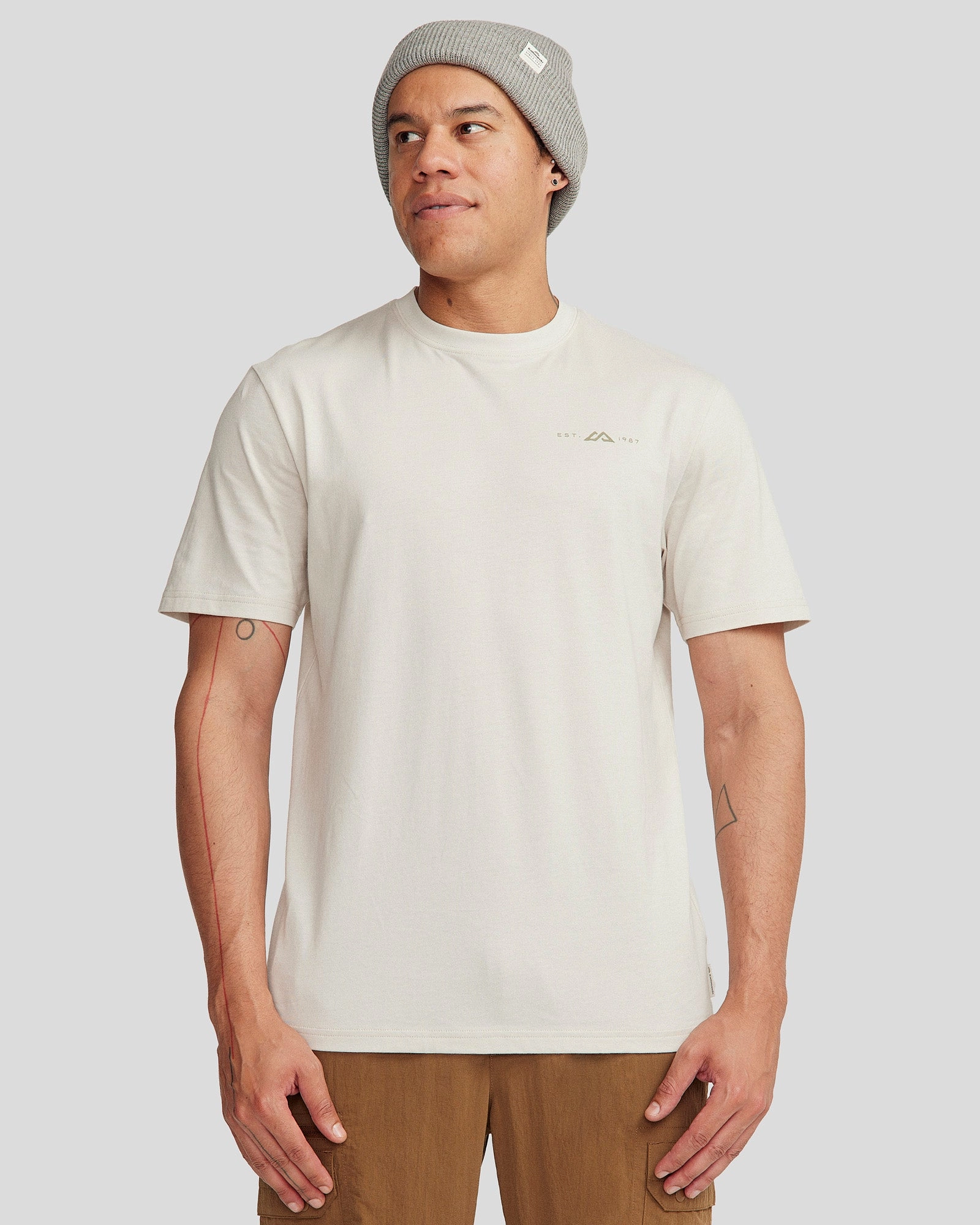 RollUpSleeves SlipResistant Men's Mountain Camo Organic Cotton T-shirt - Shroom