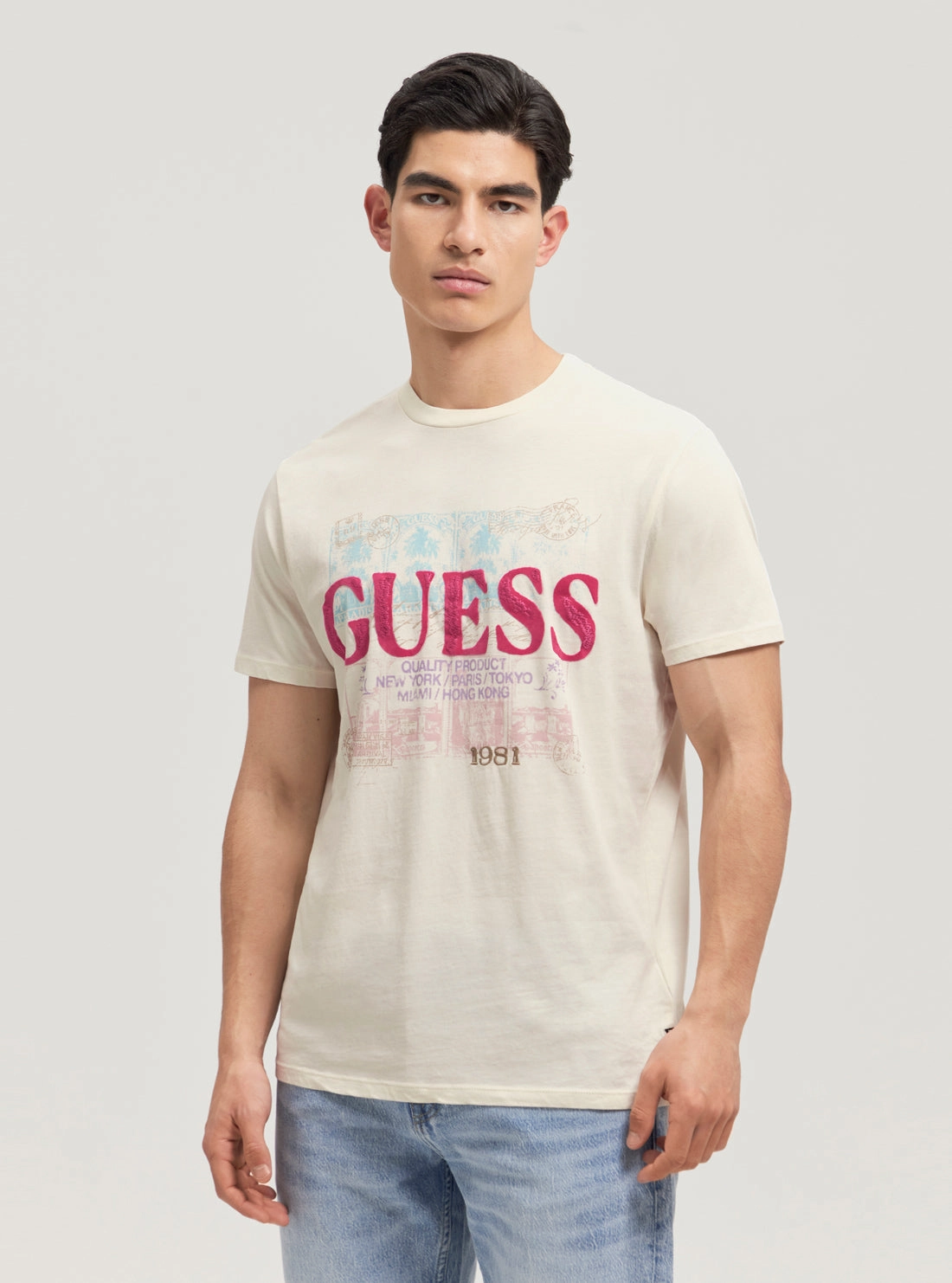 Fade Resistant Treatment Winter Wardrobe Eco Beige World Stamps T-Shirt