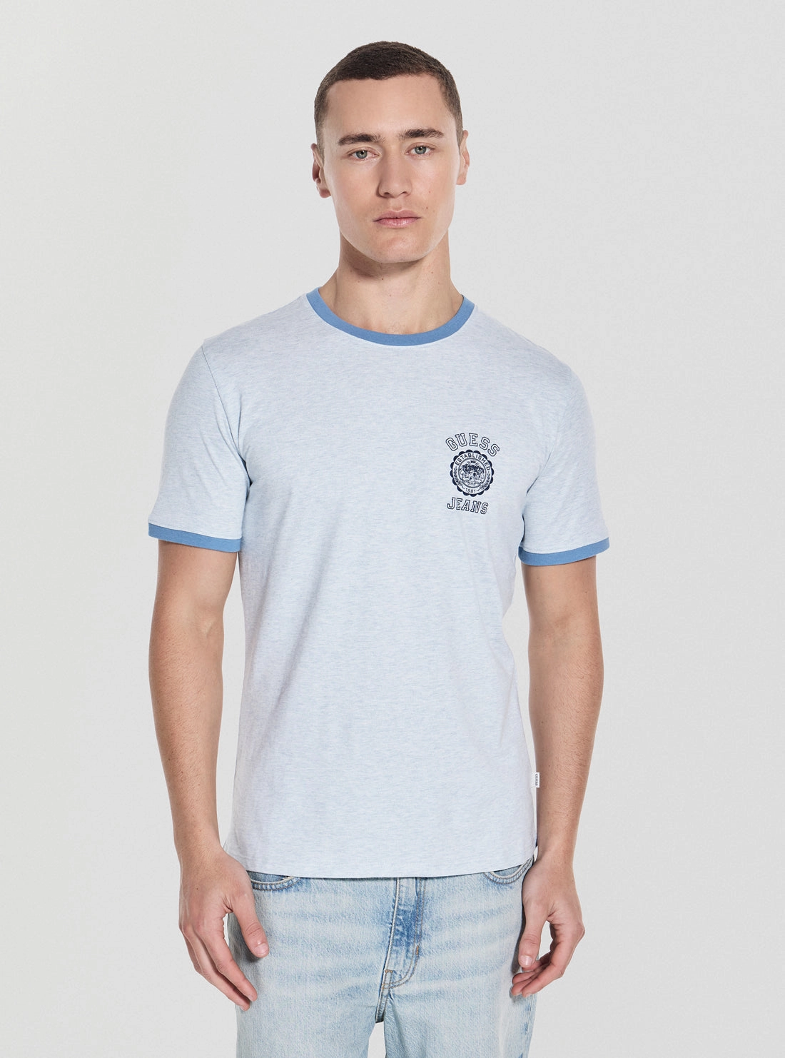 Stylish T-shirt Guess Jeans Eco Blue Slim Stamp Heather T-Shirt