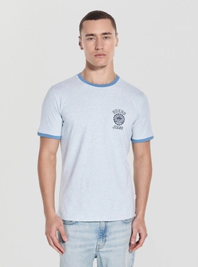 Ribbed Collar Style Guess Jeans Eco Blue Slim Stamp Heather T-Shirt
