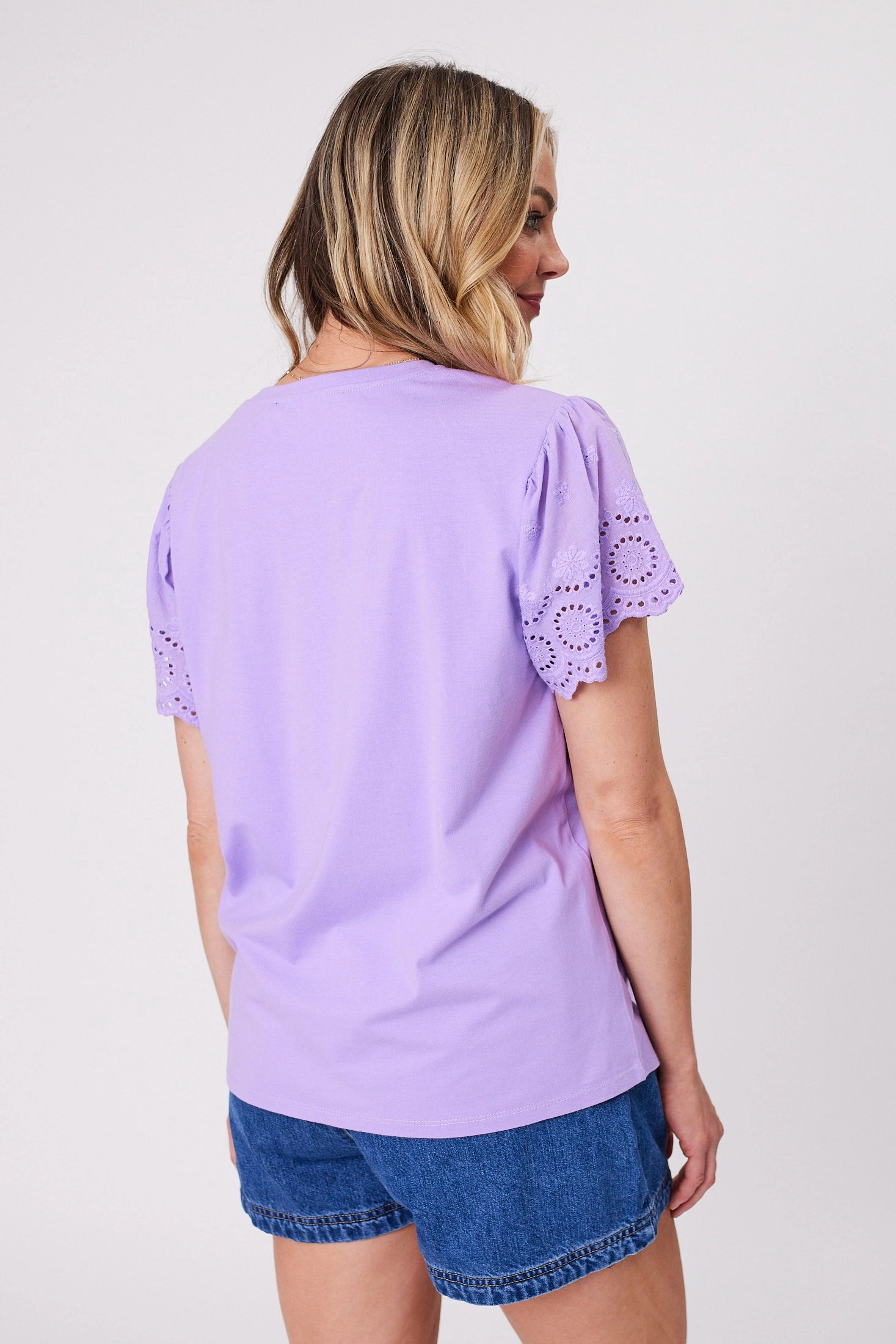 Chic Vibes Shine On Label Alicent Broderie Flutter Tee Lilac
