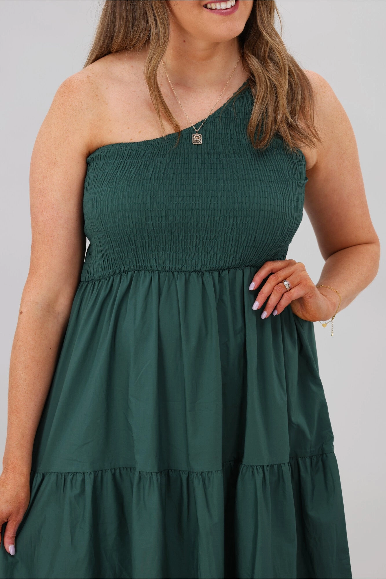 spring fashion Bohemian style Natural Bay Opal One Shoulder Dress Teal