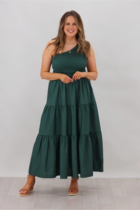 Bright Accent Quiet Luxury Natural Bay Opal One Shoulder Dress Teal