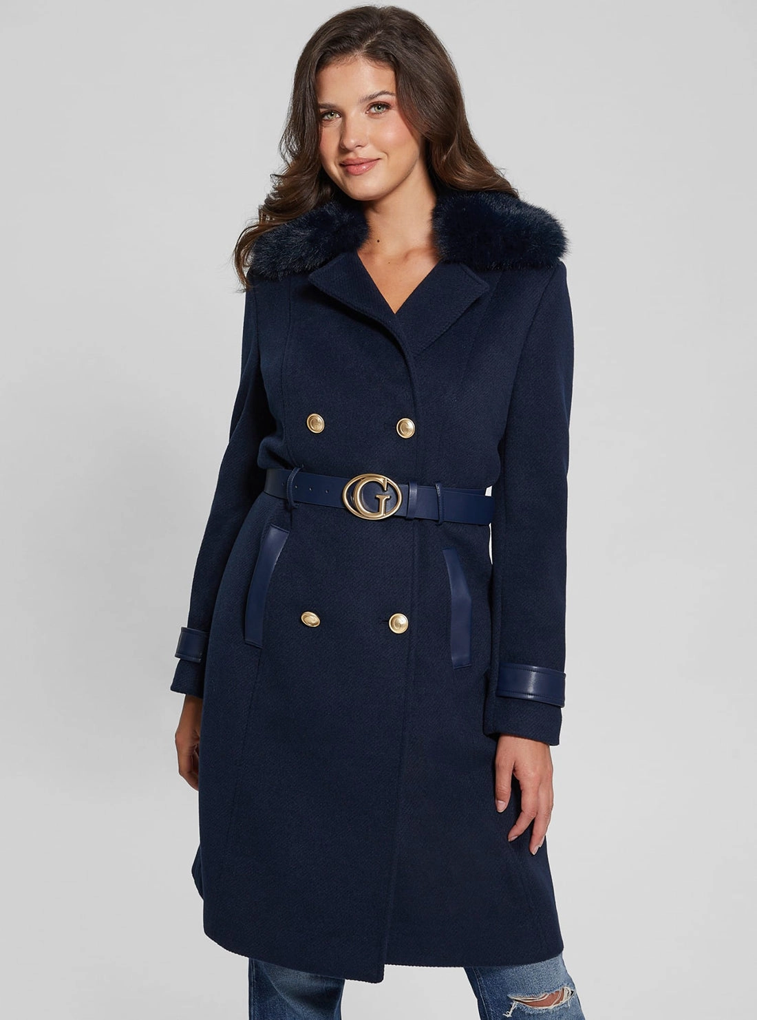 Contemporary Fit YKK Fasteners Navy Amelia Belted Coat