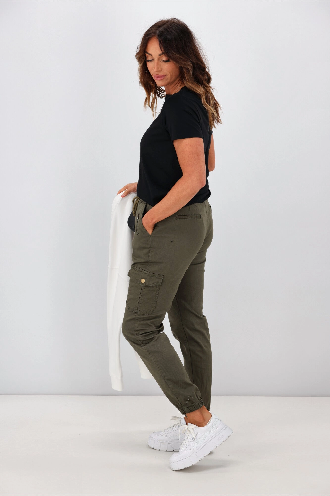 Tear Resistant Weave Wakee Denim Lucy Cargo Jean Khaki