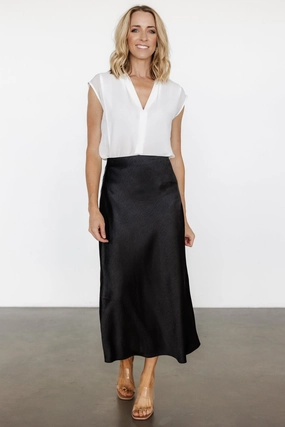 Celeste Satin Midi Skirt | Black City Ready High Elasticity Material