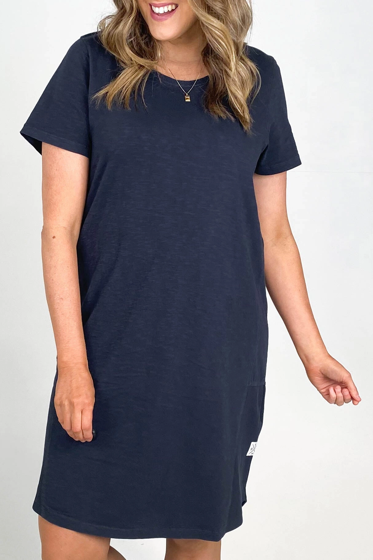 Flattering Layers Office Smart Elm Easy Livin Dress Navy