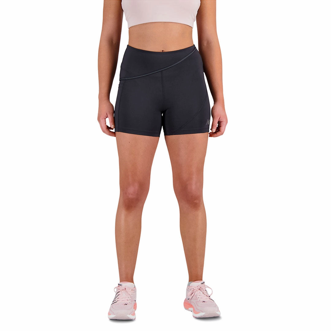 Hypoallergenic fabric New Balance - Women's Q Speed Shape Shield 4" Shorts (WS31289 BK)