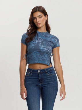 QuickRelease Guess Originals Blue Printed Tie-Up Tee