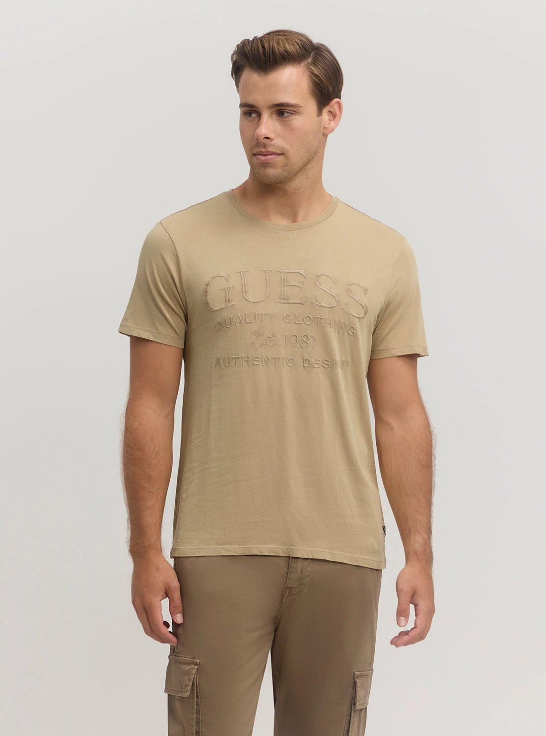 Tear Resistant Weave Beige Logo Short Sleeve T-Shirt