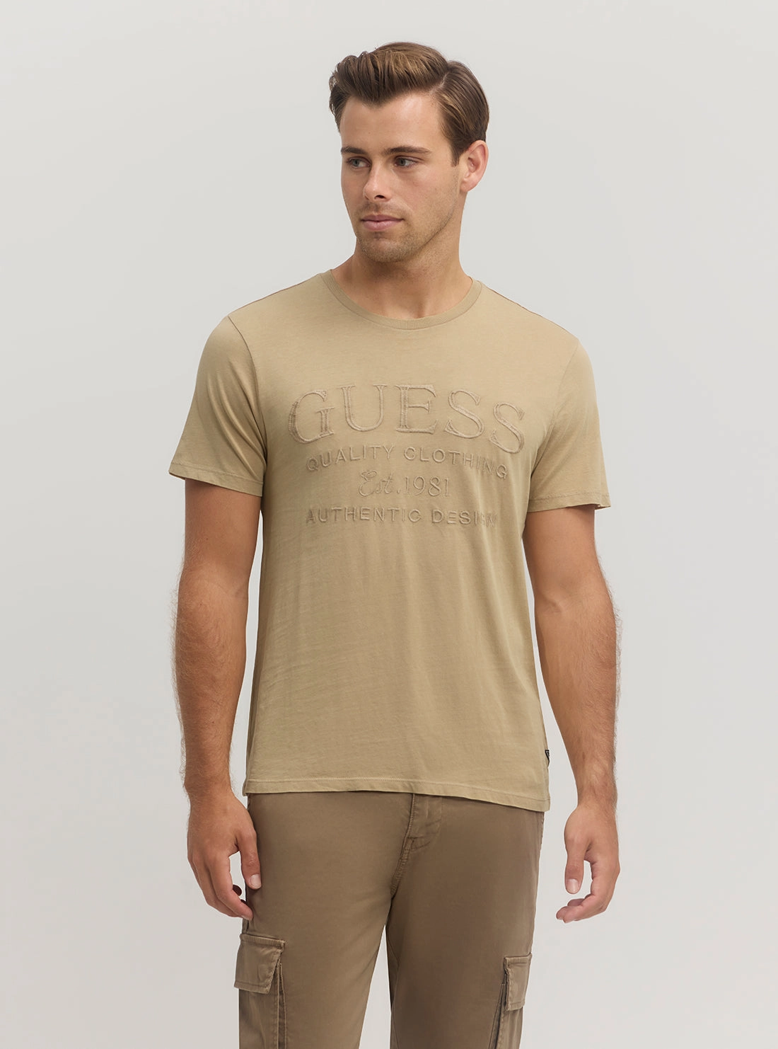 AntiMicrobialLining CompressionFit Beige Logo Short Sleeve T-Shirt