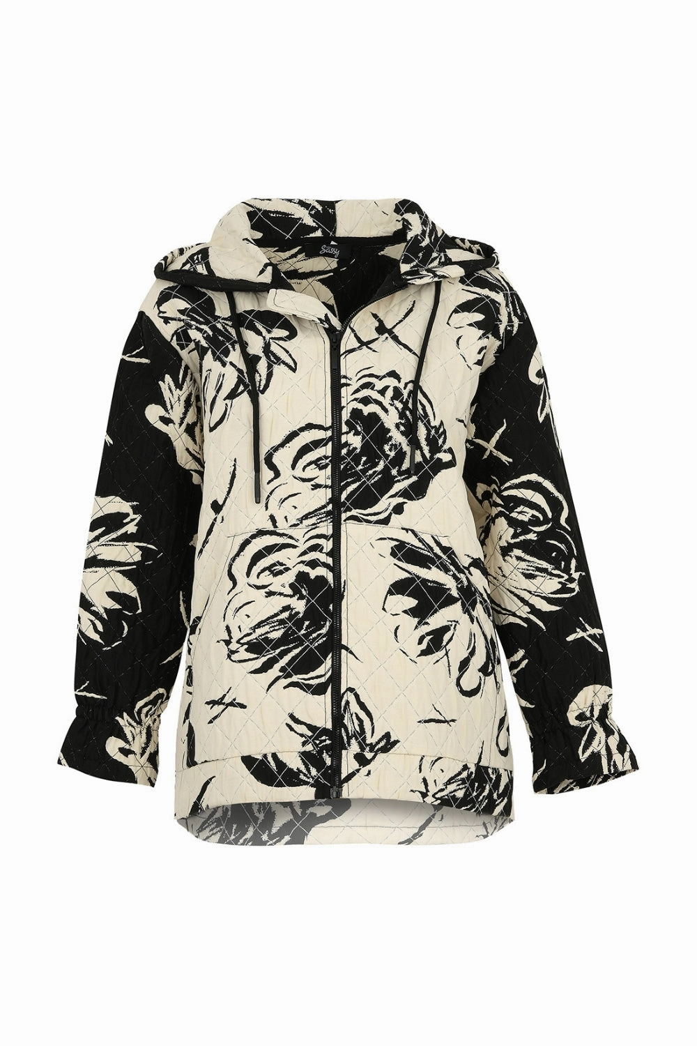 Ever Sassy - 14653 Yin and Yan Quilted Hooded Jacket Compression Fit Design