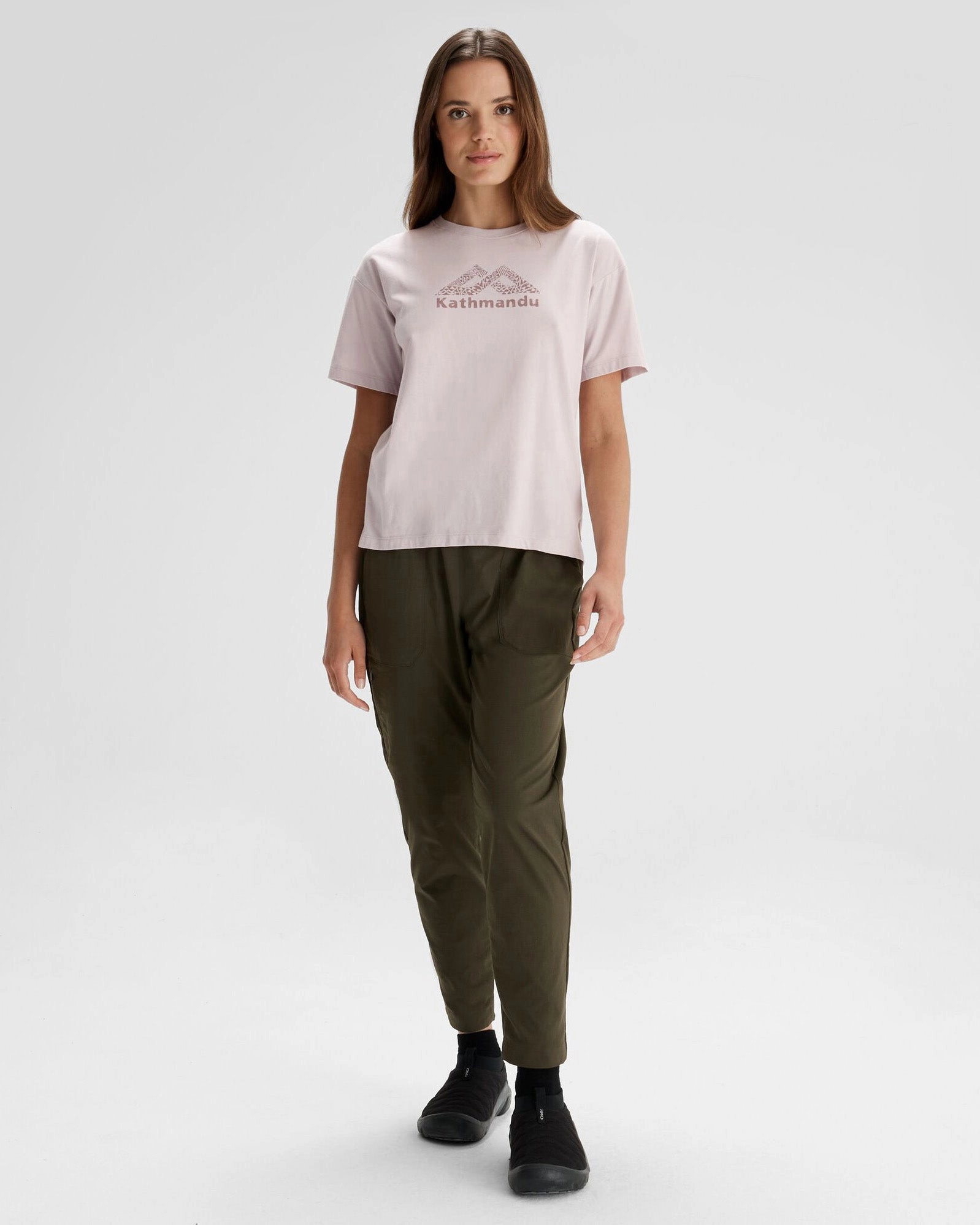 Women's Kathmandu Logo x Simon Beck Organic Cotton T-shirt - Dove Minimalist Stitching