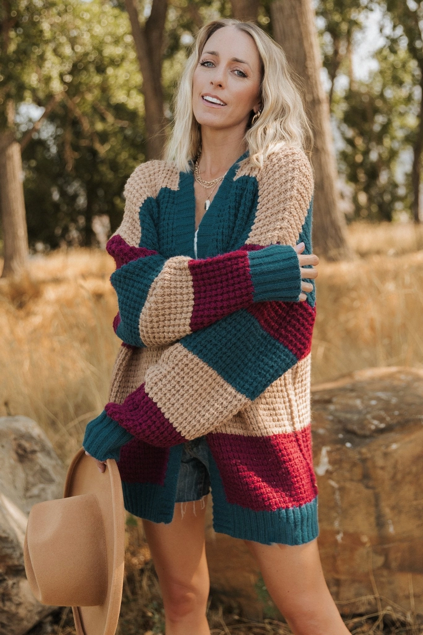 Jonah Chunky Knit Cardigan | Deep Topaz Multi Flexible Movement