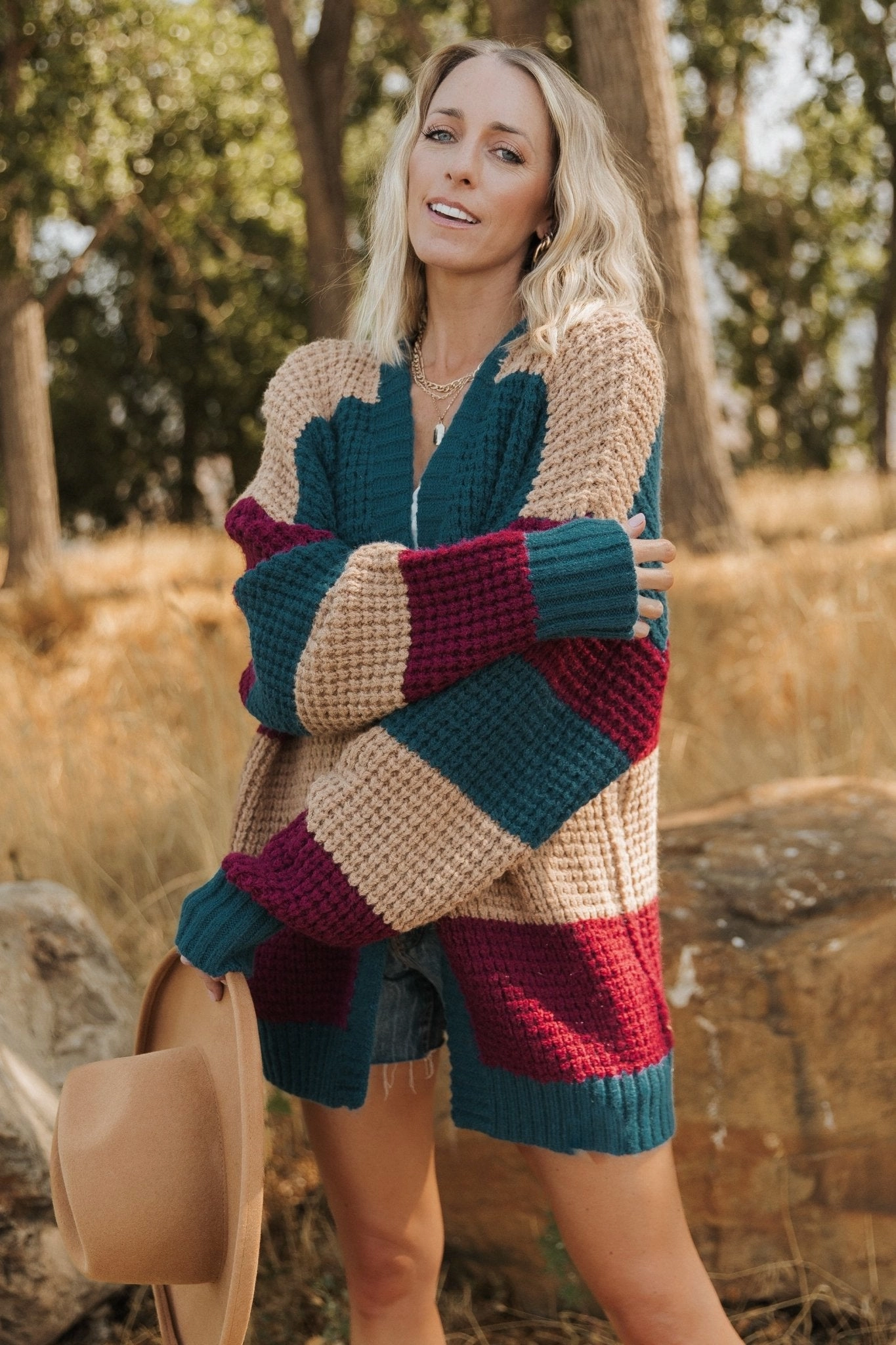 Jonah Chunky Knit Cardigan | Deep Topaz Multi Drop Shoulder Cut