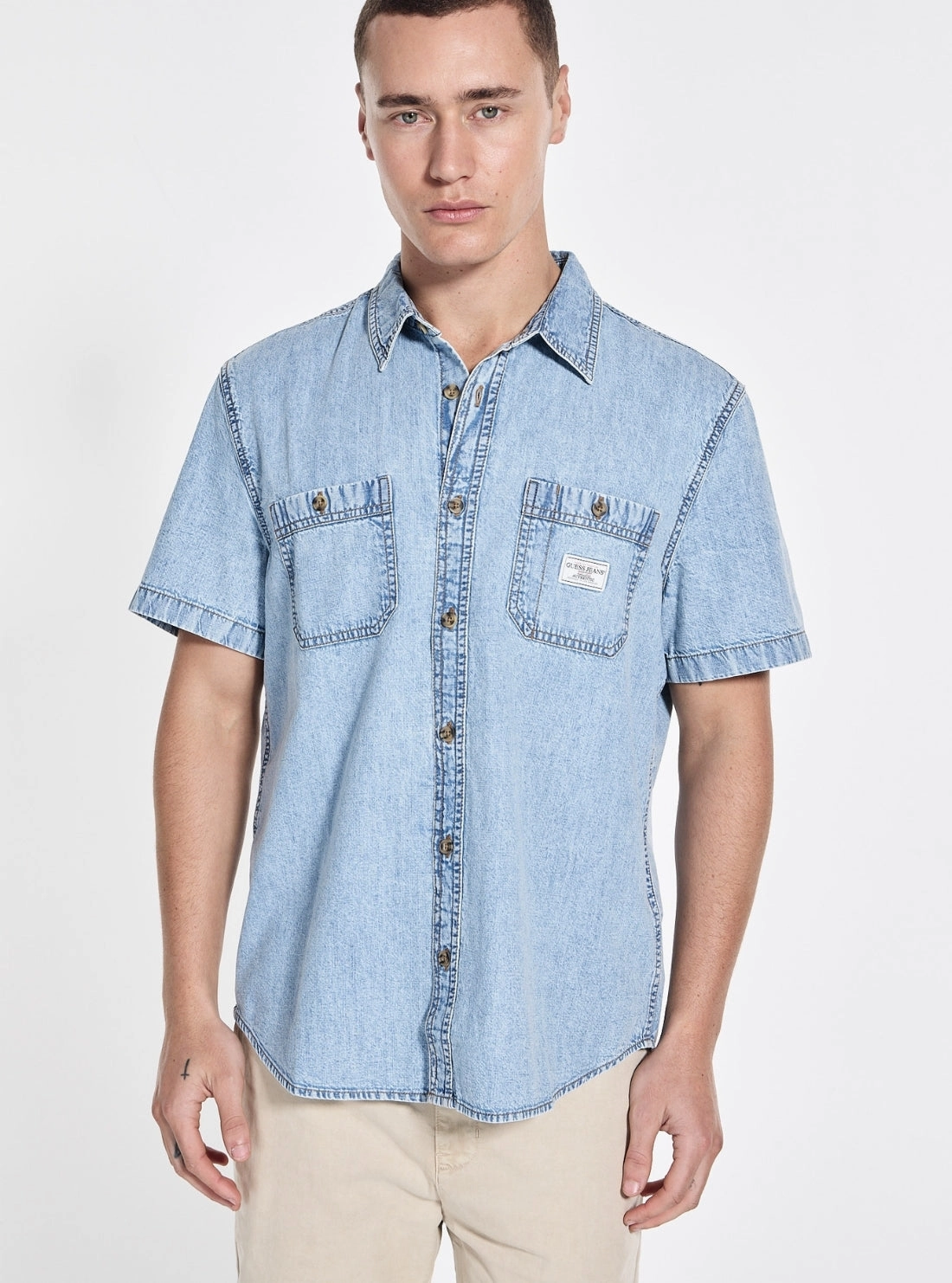 Eco friendly materials Fashion Forward Design Guess Jeans Blue Regular Denim Shirt