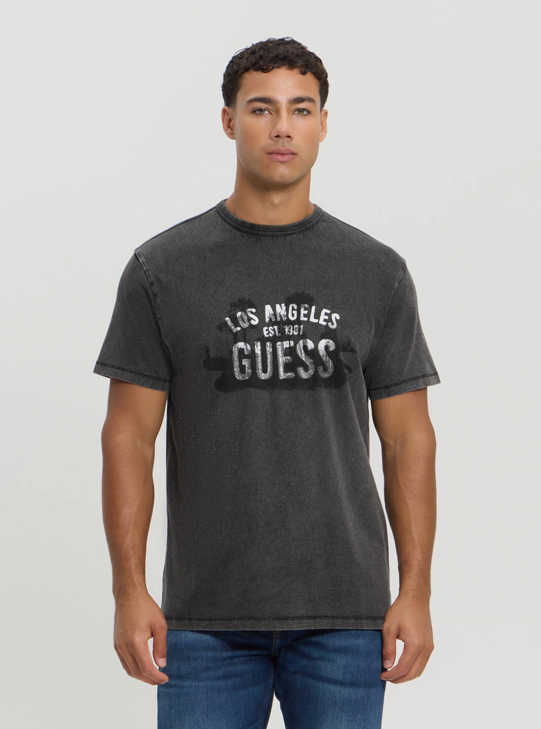 DoubleLayered Relaxed Top Grey Treated Logo T-Shirt